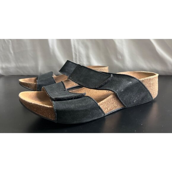Arcopedico Cork Sole Wedge Slip On Sandal Adjustable Straps Black Leather 37 6.5 - Picture 1 of 7